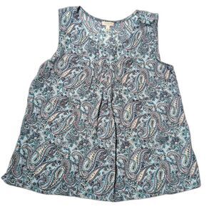 Talbots Petite Size Sp Small Petite Women's Teal Paisley Print Sleeveless Top